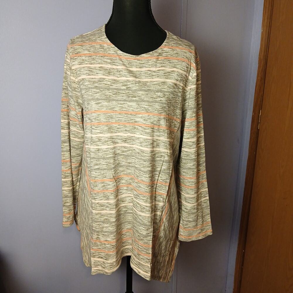 Pure Jill L Petite Womens Tunic.Pink And Gray Strip. LS